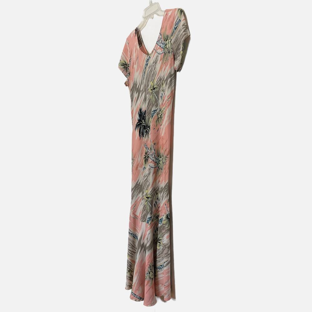 Vintage Kauaiana Palm Print Trumpet Style Maxi Dress Pink Gray White Small - Picture 11 of 13